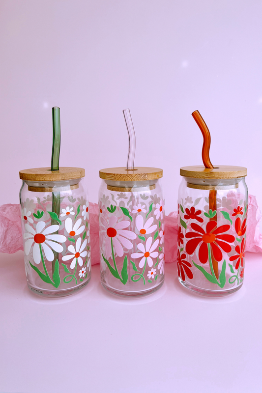 Falling Petals Glass Cup (3 Colors!)