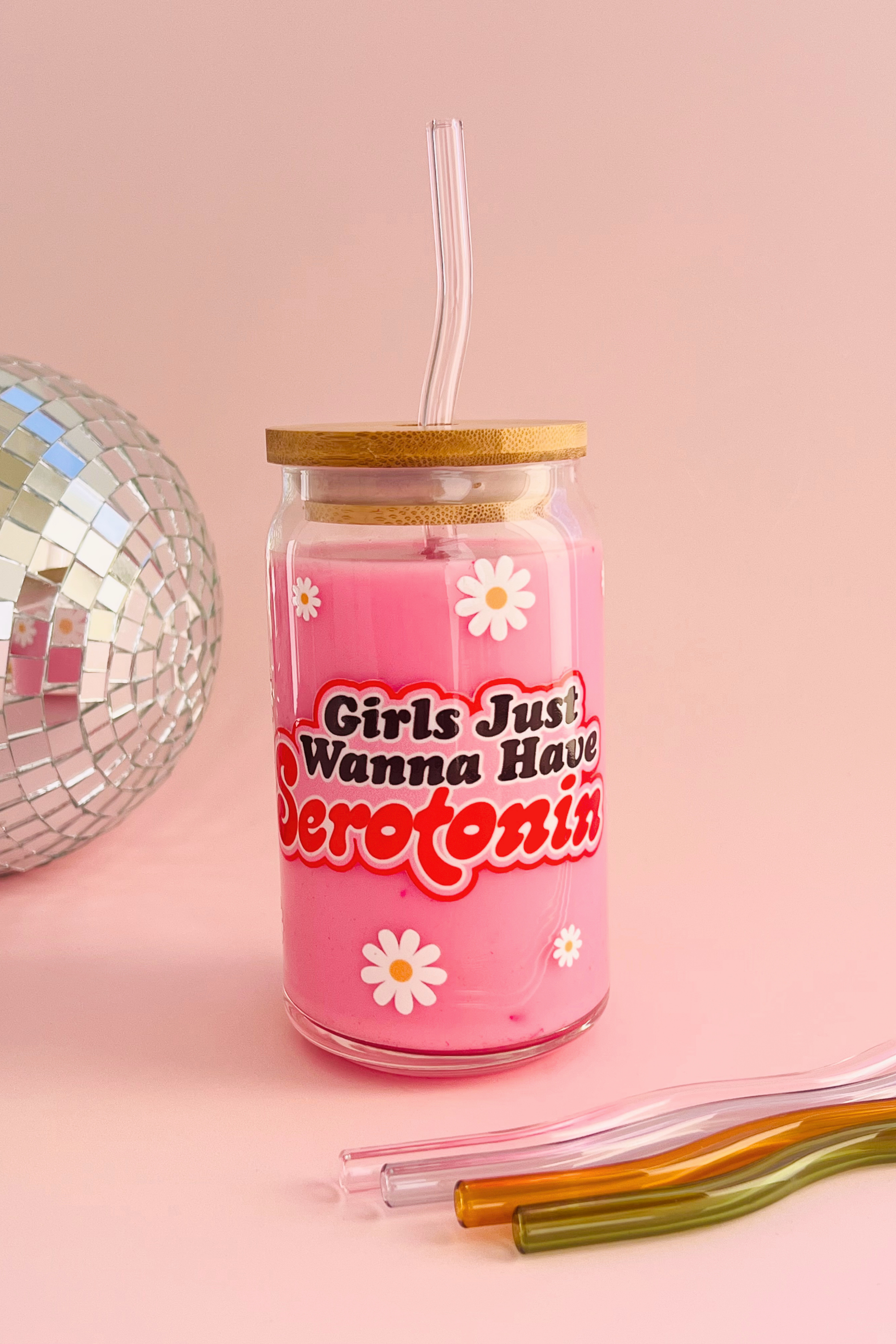 Girls Just Want Serotonin Glass Cup