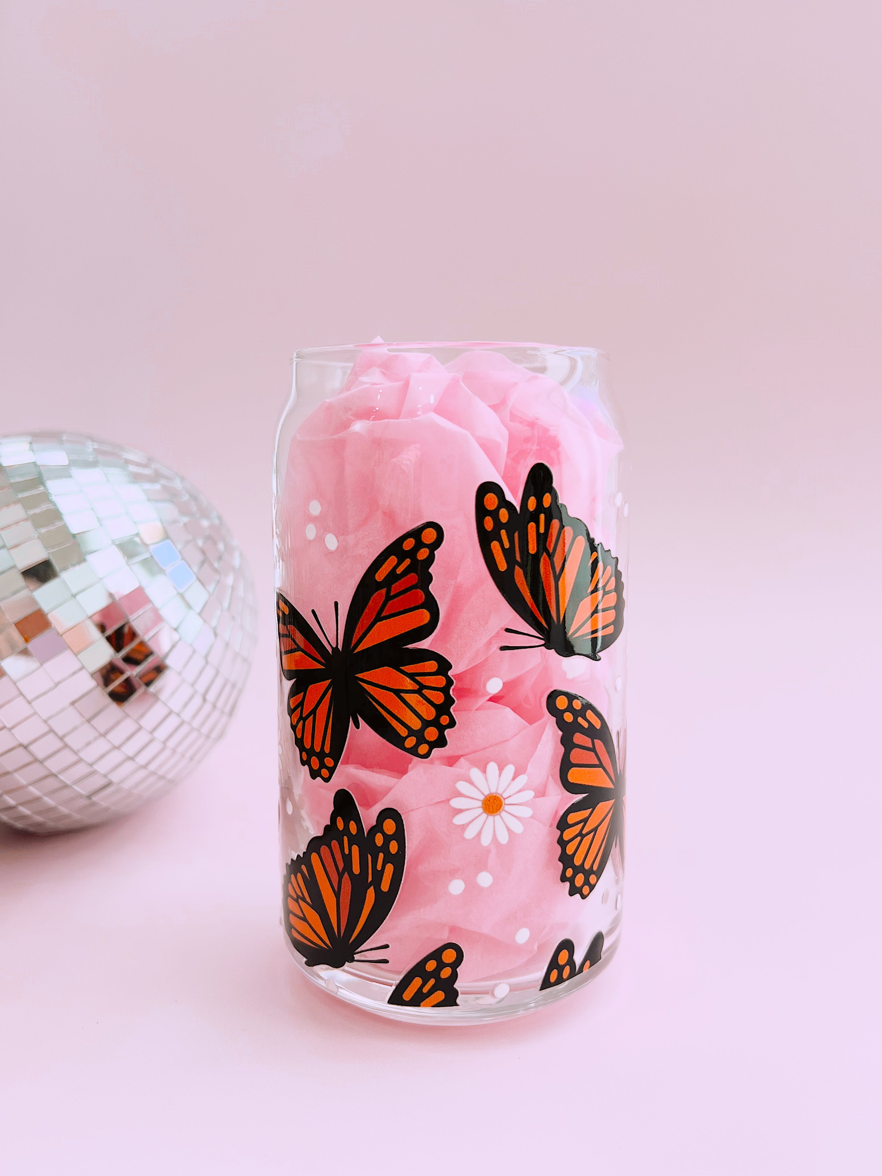 Monarch Butterfly Glass Cup (3 colors!)