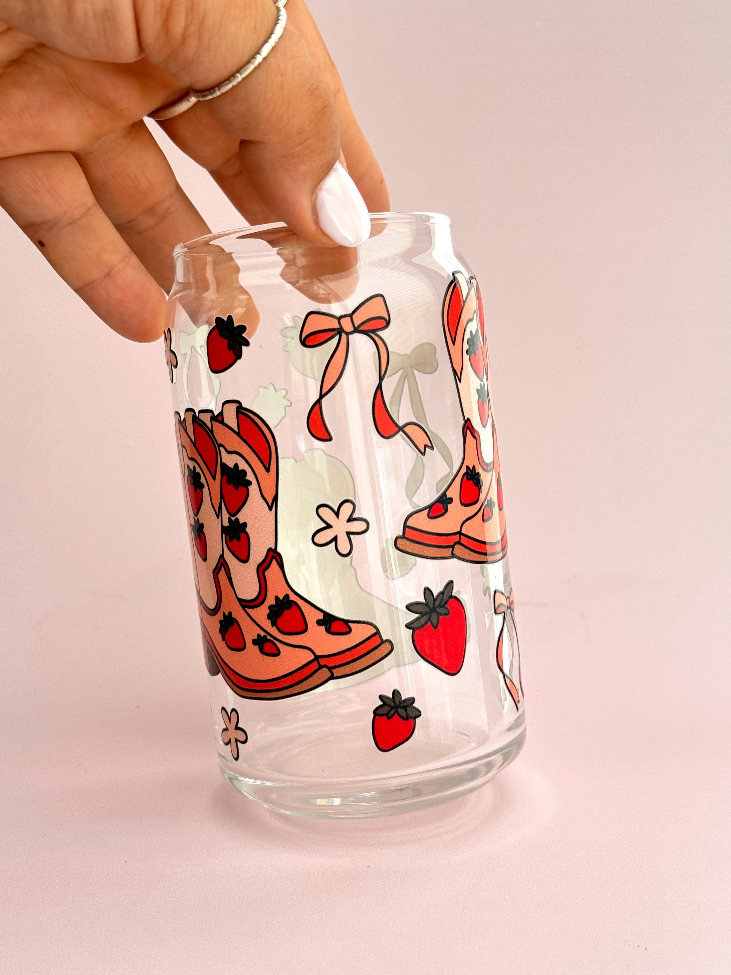 Strawberry Coquette Cowgirl Glass Cup