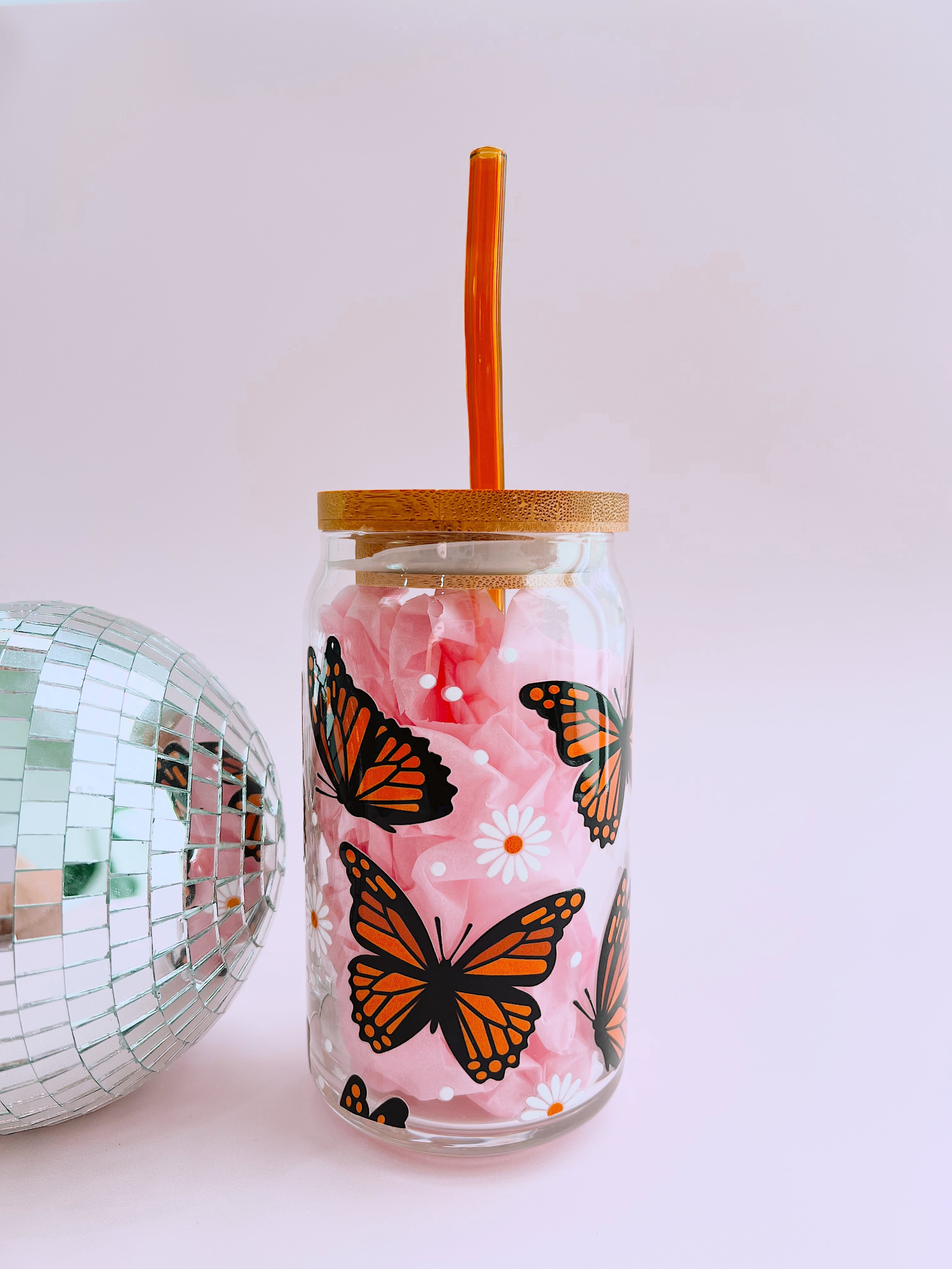 Monarch Butterfly Glass Cup (3 colors!)